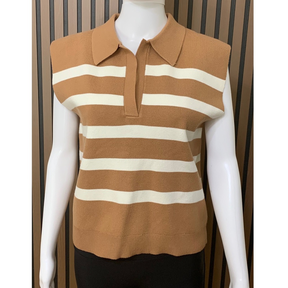 Maeve Anthropologie Striped Polo Sweater Vest Brown White Sleeveless Small